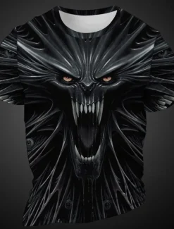 OUKU Men's Graphic Animal Devil T Shirt Short Sleeve T shirt 3D Print Crew Neck Shirt Daily Designer Retro Vintage Sports Outdoor Holiday Going out Deep Purple Purple Orange Spring & Summer Clothing