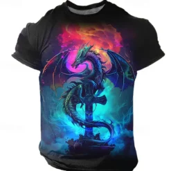 Online OUKU Men's Graphic Animal Dragon T Shirt Short Sleeve T shirt 3D Print Crew Neck Shirt Daily Casual Subculture Sports Outdoor Holiday Going out Blue Purple Green Spring & Summer Clothing Apparel S M L XL