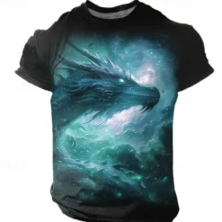 New OUKU Men's Graphic Animal Dragon T Shirt Short Sleeve T shirt 3D Print Crew Neck Shirt Designer Casual Subculture Sports Outdoor Holiday Going out Blue Sky Blue Red Spring & Summer Clothing Apparel S M L