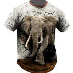 New OUKU Men's Graphic Animal Elephant T Shirt Short Sleeve T shirt 3D Print Crew Neck Shirt Vintage Fashion Designer Outdoor Daily Sports Blue Brown Green Spring & Summer Clothing Apparel S M L XL 2XL 3XL