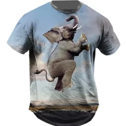 New OUKU Men's Graphic Animal Elephant T Shirt Short Sleeve T shirt 3D Print Crew Neck Shirt Vintage Fashion Designer Outdoor Daily Sports Blue Brown Green Spring & Summer Clothing Apparel S M L XL 2XL 3XL