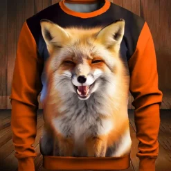 Clearance OUKU Men's Graphic Animal Fox Sweatshirts Golf Pullover Sweatshirt Long Sleeve Sweatshirt Crew Neck Fashion Daily Casual 3D Print Vacation Holiday Going out Print Spring & Fall