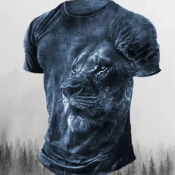 Hot OUKU Men's Graphic Animal Lion T Shirt Retro Shirts Short Sleeve T shirt 3D Print Crew Neck Shirt Vintage Fashion Designer Outdoor Daily Sports Red Blue Brown Spring & Summer Clothing Apparel S M L XL 2XL