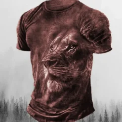 Hot OUKU Men's Graphic Animal Lion T Shirt Retro Shirts Short Sleeve T shirt 3D Print Crew Neck Shirt Vintage Fashion Designer Outdoor Daily Sports Red Blue Brown Spring & Summer Clothing Apparel S M L XL 2XL