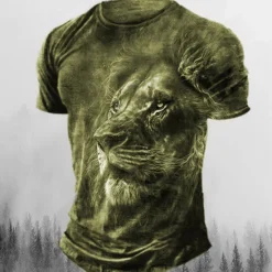 Hot OUKU Men's Graphic Animal Lion T Shirt Retro Shirts Short Sleeve T shirt 3D Print Crew Neck Shirt Vintage Fashion Designer Outdoor Daily Sports Red Blue Brown Spring & Summer Clothing Apparel S M L XL 2XL