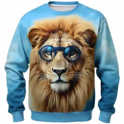 OUKU Men's Graphic Animal Lion Sweatshirts Golf Pullover Sweatshirt Long Sleeve Sweatshirt Crew Neck Fashion Daily Casual 3D Print Vacation Holiday Going out Print Spring & Fall