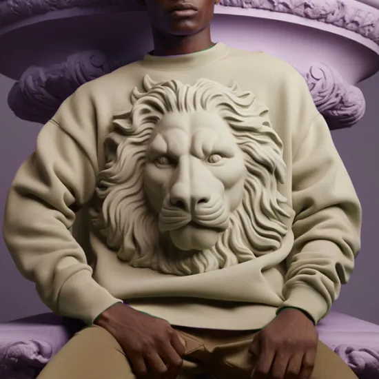 New OUKU Men's Graphic Animal Lion Sweatshirts Golf Pullover Sweatshirt Long Sleeve Sweatshirt Crew Neck Fashion Daily Casual 3D Print Vacation Holiday Going out Print Spring & Fall