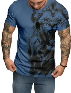 Outlet OUKU Men's Graphic Animal Lion Short Sleeve T shirt 3D Print Crew Neck Shirt Daily Designer Outdoor Party Casual Holiday Burgundy Blue Green Spring & Summer Clothing Apparel Normal S M L XL XXL XXXL