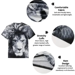 OUKU Men's Graphic Animal Lion T Shirt Short Sleeve T shirt 3D Print Crew Neck Shirt Vintage Fashion Designer Outdoor Daily Sports Dark Brown Black Yellow Spring & Summer Clothing Apparel S M L XL 2XL 3XL