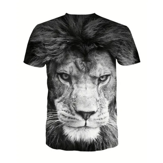 OUKU Men's Graphic Animal Lion T Shirt Short Sleeve T shirt 3D Print Crew Neck Shirt Vintage Fashion Designer Outdoor Daily Sports Dark Brown Black Yellow Spring & Summer Clothing Apparel S M L XL 2XL 3XL