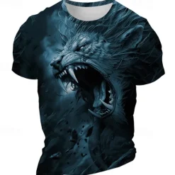 Discount OUKU Men's Graphic Animal Lion T Shirt Short Sleeve T shirt 3D Print Crew Neck Shirt Daily Designer Retro Vintage Sports Outdoor Holiday Going out Black Royal Blue Blue Spring & Summer Clothing Apparel S