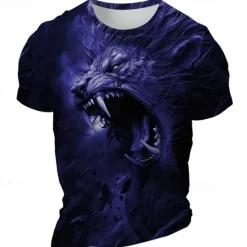 Discount OUKU Men's Graphic Animal Lion T Shirt Short Sleeve T shirt 3D Print Crew Neck Shirt Daily Designer Retro Vintage Sports Outdoor Holiday Going out Black Royal Blue Blue Spring & Summer Clothing Apparel S