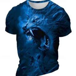 Discount OUKU Men's Graphic Animal Lion T Shirt Short Sleeve T shirt 3D Print Crew Neck Shirt Daily Designer Retro Vintage Sports Outdoor Holiday Going out Black Royal Blue Blue Spring & Summer Clothing Apparel S