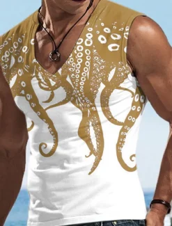 Hot OUKU Men's Graphic Animal Octopus Tank Top Vest Top Sleeveless T Shirt for Men Sleeveless T shirt 3D Print V Neck Shirt Designer Casual Muscle Sports Running Gym Black Yellow Blue Spring & Summer Clothing