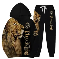 Best OUKU Men's Graphic Animal 2pcs 3D Sweatshirt Sets Tracksuit Hoodies Long Sleeve Long pants Hooded Streetwear Designer Basic Sports & Outdoor Casual Sports Print Spring Fall Brown