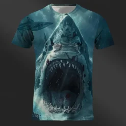 Discount OUKU Men's Graphic Animal Shark T Shirt Short Sleeve T shirt 3D Print Crew Neck Shirt Daily Designer Retro Vintage Sports Outdoor Holiday Going out Royal Blue Blue Brown Spring & Summer Clothing Apparel S
