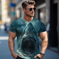 Discount OUKU Men's Graphic Animal Shark T Shirt Short Sleeve T shirt 3D Print Crew Neck Shirt Daily Designer Retro Vintage Sports Outdoor Holiday Going out Royal Blue Blue Brown Spring & Summer Clothing Apparel S