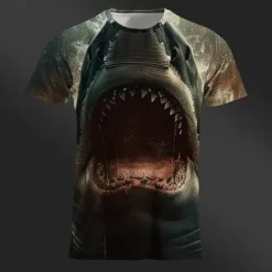 Discount OUKU Men's Graphic Animal Shark T Shirt Short Sleeve T shirt 3D Print Crew Neck Shirt Daily Designer Retro Vintage Sports Outdoor Holiday Going out Royal Blue Blue Brown Spring & Summer Clothing Apparel S