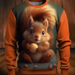 Hot OUKU Men's Graphic Animal Squirrel Sweatshirts Golf Pullover Sweatshirt Long Sleeve Sweatshirt Crew Neck Fashion Daily Casual 3D Print Vacation Holiday Going out Print Spring & Fall