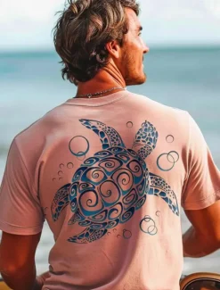 New OUKU Men's Graphic Animal Turtles T Shirt Short Sleeve T shirt 3D Print Crew Neck Shirt Daily Hawaiian Resort Style Sports Outdoor Holiday Going out White Light Green Pink Spring & Summer Clothing Apparel