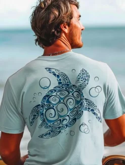 New OUKU Men's Graphic Animal Turtles T Shirt Short Sleeve T shirt 3D Print Crew Neck Shirt Daily Hawaiian Resort Style Sports Outdoor Holiday Going out White Light Green Pink Spring & Summer Clothing Apparel
