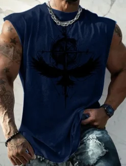 Clearance OUKU Men's Graphic Animal Vest Top Sleeveless T Shirt for Men Sleeveless Cap Sleeve T shirt 3D Print Crew Neck Shirt Fashion Designer Muscle Daily Sports Gym Black White Dark Blue Spring & Summer Clothing