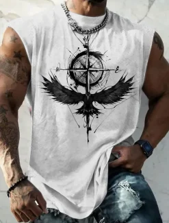 Clearance OUKU Men's Graphic Animal Vest Top Sleeveless T Shirt for Men Sleeveless Cap Sleeve T shirt 3D Print Crew Neck Shirt Fashion Designer Muscle Daily Sports Gym Black White Dark Blue Spring & Summer Clothing