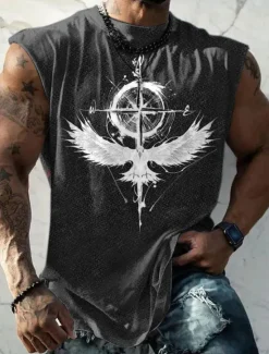 Clearance OUKU Men's Graphic Animal Vest Top Sleeveless T Shirt for Men Sleeveless Cap Sleeve T shirt 3D Print Crew Neck Shirt Fashion Designer Muscle Daily Sports Gym Black White Dark Blue Spring & Summer Clothing