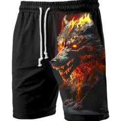 Hot OUKU Men's Graphic Animal Wolf Sweat Shorts Beach Shorts Terry Shorts Mid Waist Casual Athleisure Daily Holiday Streetwear Drawstring Elastic Waist 3D Print Designer Clothing Apparel