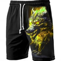 Hot OUKU Men's Graphic Animal Wolf Sweat Shorts Beach Shorts Terry Shorts Mid Waist Casual Athleisure Daily Holiday Streetwear Drawstring Elastic Waist 3D Print Designer Clothing Apparel