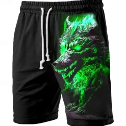 Hot OUKU Men's Graphic Animal Wolf Sweat Shorts Beach Shorts Terry Shorts Mid Waist Casual Athleisure Daily Holiday Streetwear Drawstring Elastic Waist 3D Print Designer Clothing Apparel