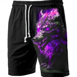 Hot OUKU Men's Graphic Animal Wolf Sweat Shorts Beach Shorts Terry Shorts Mid Waist Casual Athleisure Daily Holiday Streetwear Drawstring Elastic Waist 3D Print Designer Clothing Apparel