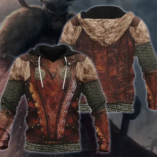 Discount OUKU Men's Graphic Armor Viking Hoodie Hoodies Sweatshirt Vintage Streetwear Long Sleeve Hooded Casual Daily Holiday Lace up Fall Spring & Fall Designer Brown