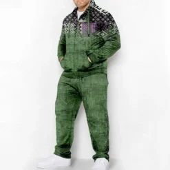 Clearance OUKU Men's Graphic Bohemian 2pcs 3D Sweatshirt Sets Tracksuit Zip Up Hoodies Long Sleeve Long pants Hooded Fashion Designer Casual Daily Sports Going out 3D Print Spring & Fall Blue Green Coffee