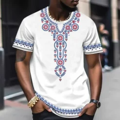 Clearance OUKU Men's Graphic Boho T Shirt Short Sleeve T shirt 3D Print Crew Neck Shirt Vintage Designer Ethnic Outdoor Daily Sports Yellow Blue Khaki Spring & Summer Clothing Apparel S M L XL 2XL 3XL