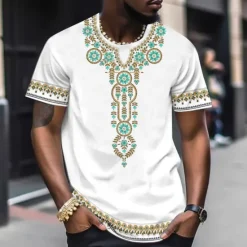 Clearance OUKU Men's Graphic Boho T Shirt Short Sleeve T shirt 3D Print Crew Neck Shirt Vintage Designer Ethnic Outdoor Daily Sports Yellow Blue Khaki Spring & Summer Clothing Apparel S M L XL 2XL 3XL