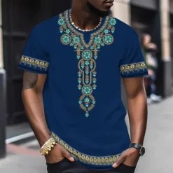 Clearance OUKU Men's Graphic Boho T Shirt Short Sleeve T shirt 3D Print Crew Neck Shirt Vintage Designer Ethnic Outdoor Daily Sports Yellow Blue Khaki Spring & Summer Clothing Apparel S M L XL 2XL 3XL
