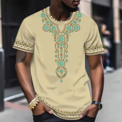 Clearance OUKU Men's Graphic Boho T Shirt Short Sleeve T shirt 3D Print Crew Neck Shirt Vintage Designer Ethnic Outdoor Daily Sports Yellow Blue Khaki Spring & Summer Clothing Apparel S M L XL 2XL 3XL