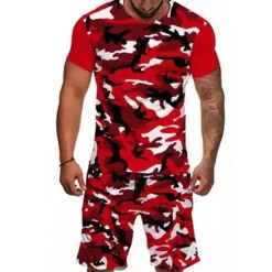 Best OUKU Men's Graphic Camo / Camouflage 2pcs Tees sets Matching Sets Short Sleeve Short Pants Crew Neck Designer Casual Comfortable Outdoor Vacation Daily 3D Print Spring & Summer Blue Red Khaki