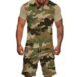 Best OUKU Men's Graphic Camo / Camouflage 2pcs Tees sets Matching Sets Short Sleeve Short Pants Crew Neck Designer Casual Comfortable Outdoor Vacation Daily 3D Print Spring & Summer Blue Red Khaki