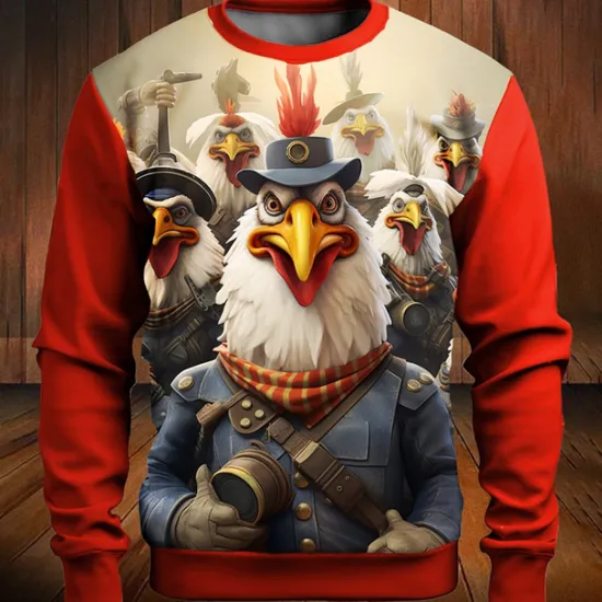 Clearance OUKU Men's Graphic Cartoon Rooster Sweatshirts Golf Pullover Sweatshirt Long Sleeve Sweatshirt Crew Neck Fashion Daily Casual 3D Print Vacation Holiday Going out Print Spring & Fall