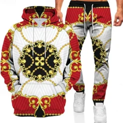 Best OUKU Men's Graphic Chains Print 2pcs 3D Sweatshirt Sets Tracksuit Hoodies Long Sleeve Long pants Hooded Streetwear Sportswear Basic Sports & Outdoor Casual Sports Print Spring Fall Black White Red