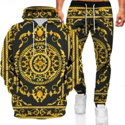 Best OUKU Men's Graphic Chains Print 2pcs 3D Sweatshirt Sets Tracksuit Hoodies Long Sleeve Long pants Hooded Streetwear Sportswear Basic Sports & Outdoor Casual Sports Print Spring Fall Black White Red