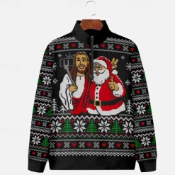 New OUKU Men's Graphic Christmas Pattern Sweatshirts Sweatshirt Zip Sweatshirt Long Sleeve Sweatshirt Quarter Zip Sports Fashion Casual 3D Print Vacation Sports Outdoor Holiday Print Spring & Fall