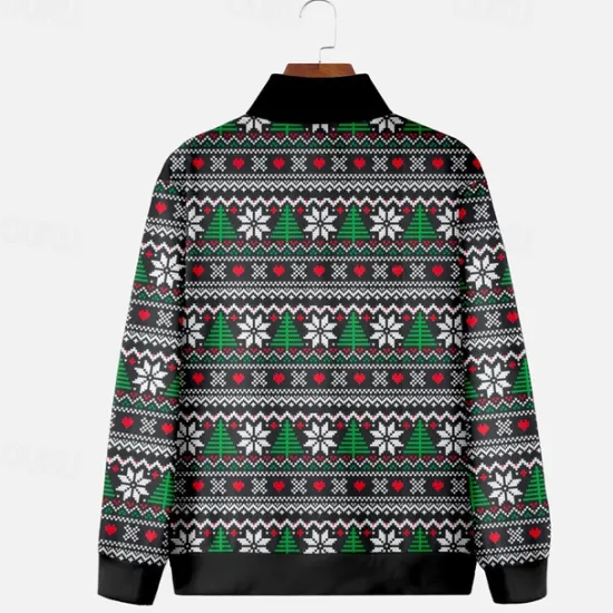 New OUKU Men's Graphic Christmas Pattern Sweatshirts Sweatshirt Zip Sweatshirt Long Sleeve Sweatshirt Quarter Zip Sports Fashion Casual 3D Print Vacation Sports Outdoor Holiday Print Spring & Fall