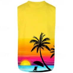 New OUKU Men's Graphic Coconut Palm Vest Top Sleeveless T Shirt for Men Sleeveless T shirt 3D Print Crew Neck Shirt Vacation Tropical Designer Party Daily Gym Spring & Summer Clothing Apparel S M L XL Yellow