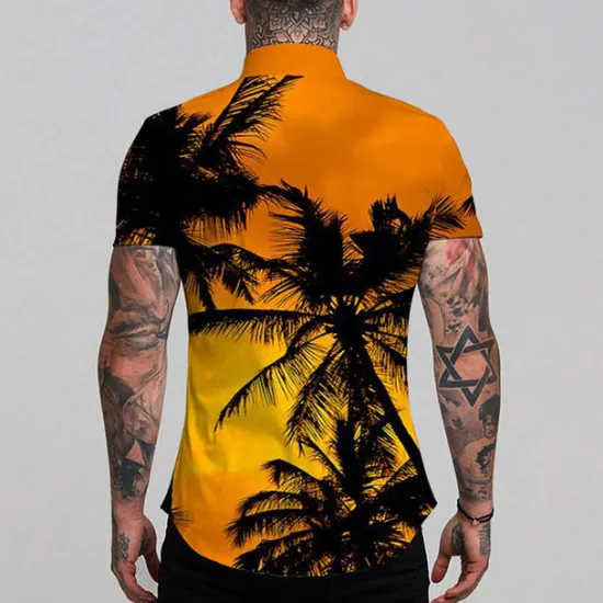 Online OUKU Men's Graphic Coconut Tree Hawaiian Shirt Summer Shirt Summer Hawaiian Shirt Short Sleeve Shirt Turndown Fashion Designer Casual Outdoor Street Casual Light Yellow Black-White Yellow Print S M L