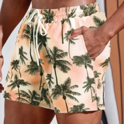 Sale OUKU Men's Graphic Coconut Tree Swim Trunks Swim Shorts Board Shorts Mid Waist Streetwear Hawaiian Boho Casual Daily Holiday Drawstring with Mesh lining Elastic Waist Designer Clothing Apparel