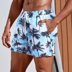 Sale OUKU Men's Graphic Coconut Tree Swim Trunks Swim Shorts Board Shorts Mid Waist Streetwear Hawaiian Boho Casual Daily Holiday Drawstring with Mesh lining Elastic Waist Designer Clothing Apparel