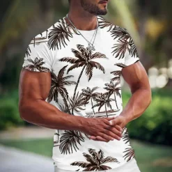 OUKU Men's Graphic Coconut Tree T Shirt Tee Short Sleeve T shirt 3D Print Crew Neck Shirt Fashion Hawaiian Designer Outdoor Casual Daily Black Light Green Wine Spring & Summer Clothing Apparel S M L XL